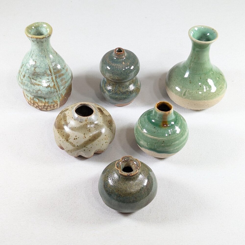 Set of 6 Handmade miniature single flower vases art ceramic potion bottles